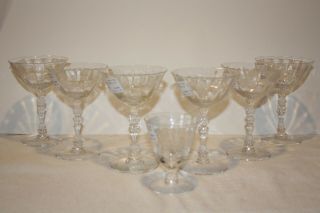 (6) Fostoria Chintz Crystal Saucer Champagne/tall Sherbets & (1) Oyster Cocktail