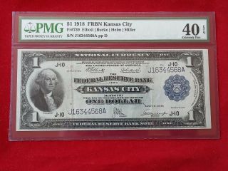 Fr - 739 1918 Series $1 Kansas City Federal Reserve Bank Note Pmg 40 Epq Xf