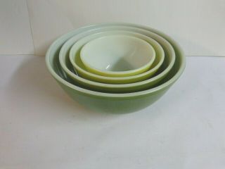 Set Of 4 Vintage Pyrex Olive Green Mixing Bowls 401 402 403 404