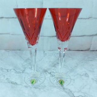 Vintage Waterford Crystal Lismore Crimson Flute Set X2 143815 Glasses Box Pair