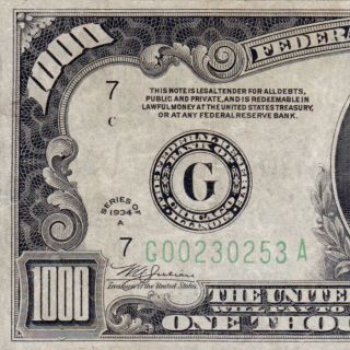 1934a Chicago $1000 One Thousand Dollar Bill Fr.  2212 500 G00230253a