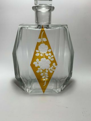 Amber Cut to Clear Heavy Crystal Decanter Bohemian Czech Moser Type Etched 2