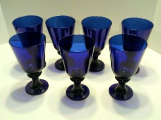 7 Cobalt Blue Thick Water / Wine Goblets Hand Crafted 7 "