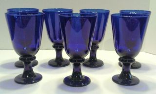 7 COBALT BLUE THICK WATER / WINE GOBLETS HAND CRAFTED 7 