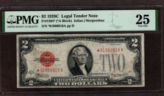 1928 C $2 Legal Tender Note Star,  Pmg 25,  Scarce