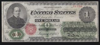 Us $1 1862 Samuel Chase Legal Tender Fr 16c Vf (158)