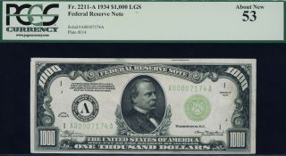 Fr.  2211 1934 $1000 Lgs Federal Reserve Note Boston Pcgs 53