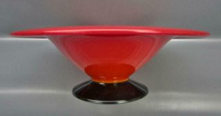 Northwood Rainbow Line 678 Chinese Coral 10½ " Flared Bowl With Black Foot 6762