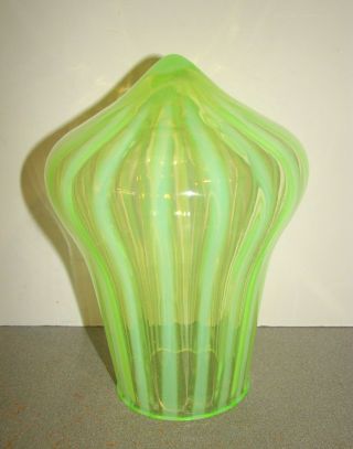 Victorian Glass Vaseline Opalescent Stripe Rib Optic Ceiling Lamp Shade