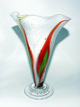 Andres Chapman Signed Studio Art Glass White Trumpet Flower Vase 9 " X 5.  75 "