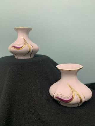 Two - Royal Dux Miniature Purple Lavender Vases.  Purple Lavender,  2 1/4 " Tall