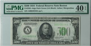 Epq Extremely Fine 1934 Boston $500 Five Hundred Dollar Bill Pmg 40 A00048528