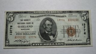 $5 1929 Oakland Maryland Md National Currency Bank Note Bill Charter 13776 Xf,