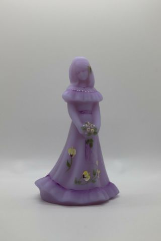 Vintage Fenton Hand Painted Satin Purple Glass Bridesmaid Figurine Girl Signed