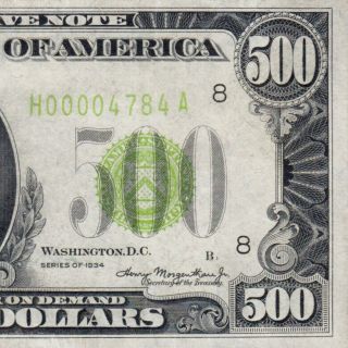 Scarce St.  Louis Lgs 1934 $500 Five Hundred Dollar Bill Fr.  2201 - H 1000 H4784a