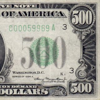 Vintage U.  S.  Philadelphia 1934a $500 Five Hundred Dollar Bill Fr2202 1000 59969a
