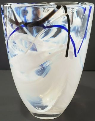Vintage Kosta Boda Sweden Blue/black Art Glass Contrast Vase
