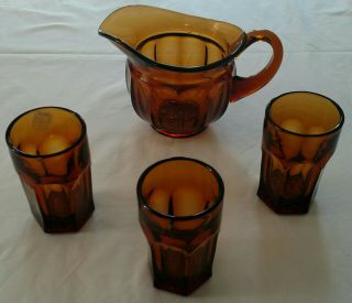 Nos With Stickers Imperial Old Williamsburg Amber Pitcher And 3 Tumblers