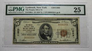 $5 1929 Lynbrook York Ny National Currency Bank Note Bill Ch.  11603 Vf25