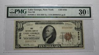 $10 1929 Lake George York Ny National Currency Bank Note Bill Ch.  8793 Vf30