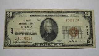 $20 1929 Ithaca York Ny National Currency Bank Note Bill Ch.  222 Fine