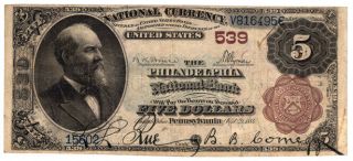 1882 Brown Back $5 The Philadelphia Nb,  Pennsylvania.  Ch 539.  Fine.  Y00006603