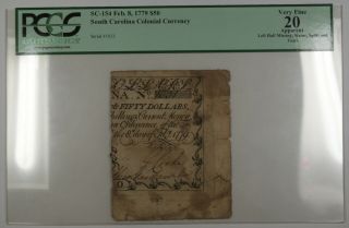 1779 $50 South Carolina Colonial Currency Note Sc - 154 Pcgs Vf - 20 Apparent