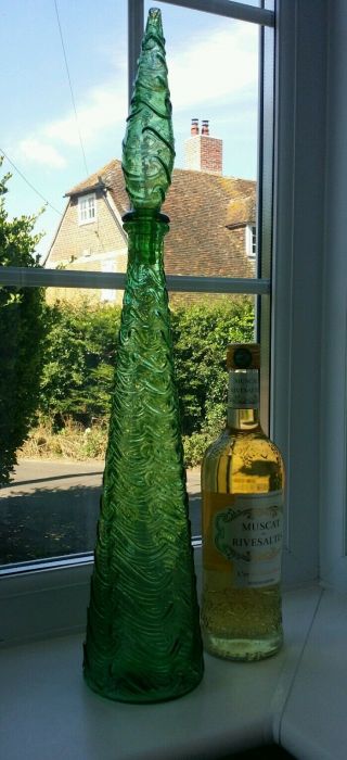 Empoli Large Italian Green Glass Wave Pattern Decanter / Bottle