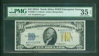 1934 - A $10 North Africa " Wwii " Silver Certificate Star Note Pmg Chvf 35 Epq