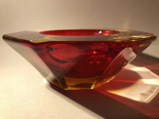 Vintage Murano Mandruzzato Faceted Red To Orange Sommerso Glass Geode Bowl