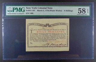 1776 York Water 8 Shillings Colonial Note,  Pmg Choice Aunc - 58 Epq.