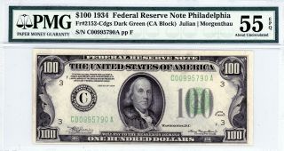 $100 1934 Federal Reserve Note Philadelphia Fr 2152 - Cdgs Dark Green Pmg 55 Epq