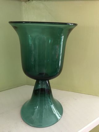 Vintage Mid Century Modern Blenko Green Art Glass 10 " Vase