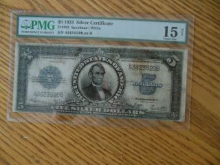 1923 $5 Five Dollar Lincoln Porthole Note Pmg Cf 15 Silver Certificate - Stained