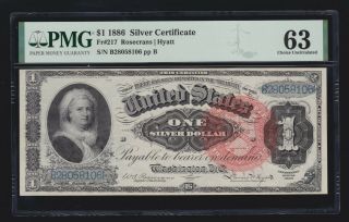 Us 1886 $1 Martha Silver Certificate Fr 217 Pmg 63 V Ch Cu (106)