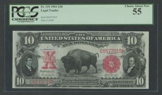 Fr119 $10 1901 Legal Tender " Bison " Note Pcgs 55 Choice Au Wlm7362