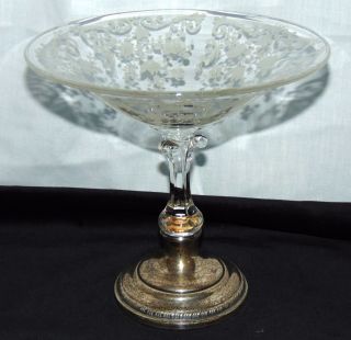 Cambridge Chantilly Crystal 6 1/2 " Compote Sterling Base