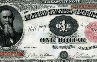 Hgr Sunday 1891 $1 Treasury Note ( (stanton))  Only Lightly Circulated