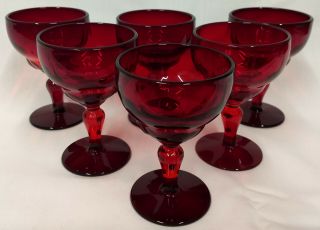 Martinsville Moondrops Ruby Red Elegant Glass Set 6 Goblets 4 " Wine Stems