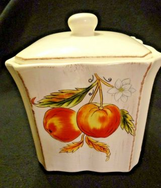 Vintage Home Trends Granada Square Ceramic Canister With Peach And Cherry Décor