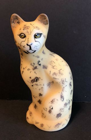 Fenton Stylized Cat Jungle Series Leopard Hand Painted & Signed - 5 " Tall