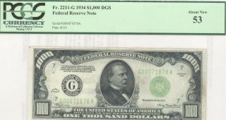 1934 $1000 Federal Reserve Note Pcgs Au 53 Fr 2211 Chicago
