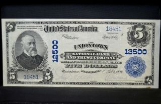 1902 $5 National Bank Note ✪ Uniontown Ntl Bank Trust ✪ Pa Ch - Au 12500 ◢trusted◣