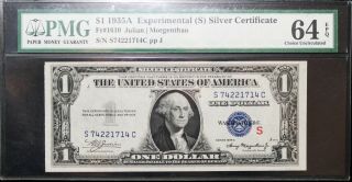 1935a $1 Experimental Silver Certificate Fr.  1610 Pmg 64 Epq
