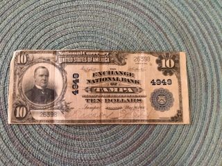 1902 Series D $10 Large Us National Currency Note Tampa,  Fl Issued In 1914