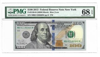 2013 $100 York Frn,  Pmg Gem Uncirculated 68 Epq Banknote