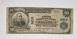 1902 $10 The First National Bank Of Glasgow Kentucky Ky P.  B.  Ch 4819