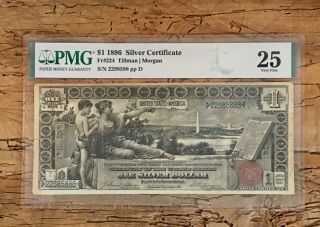1896 $1 Fr 224 Silver Certificate Educational Note Us Currency Pmg Vf - 25