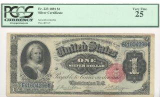 Pcgs Series 1891 $1 Silver Certificate Martha Washington Vf 25 Fr.  223