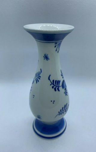 Vintage Delft Bud Vase Blue White Floral Old Mark 4 1/2 